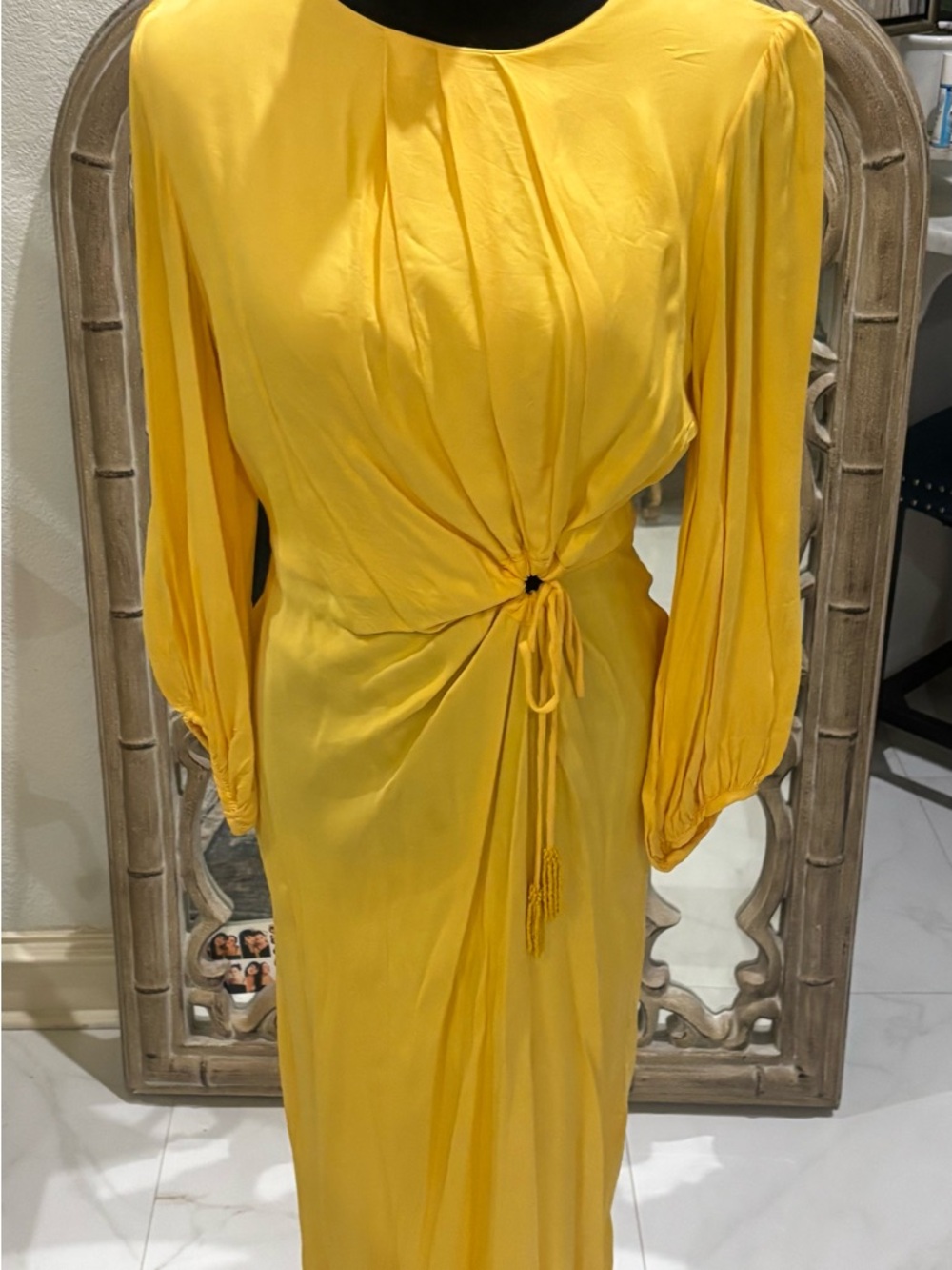 FARM Rio Yellow Long-Sleeve Twist-Waist Maxi Dress